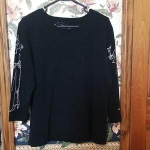 Chico's Black Long Sleeve Tee with White Designs